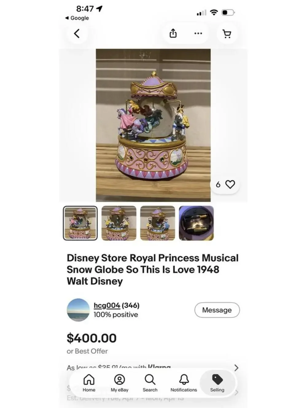 Disney Princess Carousel Snow Globe Music Box - Picture 7 of 9